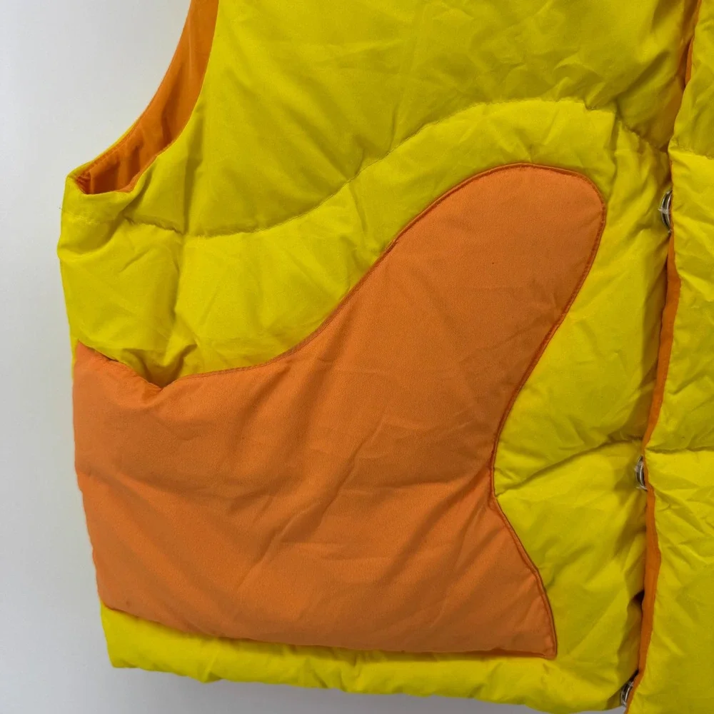 ERL Venice Beach Mens Wavy Puffer Vest Yellow Orange Down Filled ERL03C004 M